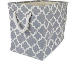 Famanu – Opvouwbare polyester opbergmand of vuilnisbak met duurzame katoenen handgrepen, Home Organizer oplossing voor kantoor, slaapkamer, kast, speelgoed en wasgoed (klein - 14x8x9"), grijs rooster