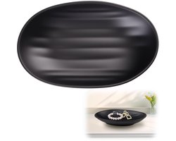 Famanu – Ovale decoratieve schaal voor de woonkamer, 21 x 13 cm, zwart cosmeticadienblad