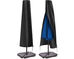 Famanu - Parasolhoes, robuust, waterdicht, met ritssluiting en verstelbare trekkoord aan de onderkant, 600D, pvc-coating, voor parasols van 2 m tot 3 m, zwart, 190 x 25 x 50 cm