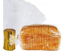 Famanu - Plastic broodzakjes om zelfgebakken bolletjes broodjes en stokbroodjes vers te houden met goudmetallic bindstrip sluitingen (150 stuks) (45cm x 20cm x 10cm) | Luxe opberger, modern design voor keuken en dagelijks gebruik