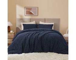 Famanu – Pluizige kingsize dekbedset fleece marineblauw winter