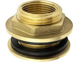 Famanu – Premium 1/2 Inch Messing Regenton Aansluiting/Schroefverbinding + 2 Rubberen Afdichtingen voor Kraan - Tapkraan aan Vat - Regenton Doorvoer - Tanks - Roestvrij