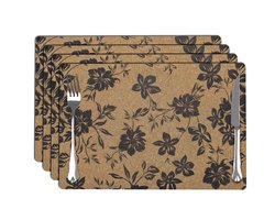 Famanu - Rechthoekige placemats set van 4, 30x45 cm antislip placemats van kurk met rubberen achterkant, afwasbare waterdichte tafelmatten