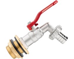 Famanu – Regenton doorvoer met kogelkraan - 3/4 inch messing - inclusief afdichting - kraanset voor regenton en watertank