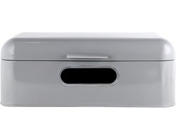 Famanu - Retro metalen brooddoos met venster ruimtebesparende opbergdoos broodmand met deksel houdt brood nog langer vers grijs 42 x 23 x 16 5 cm | Luxe opberger, modern design voor keuken en dagelijks gebruik