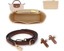 Famanu - Riem en organisator voor Longchamp Mini Bag, Lederen Bruin Tas Riemen Voor Crossbody Handtassen en Vilt Bag Organizer Insert
