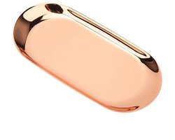 Famanu – Roestvrijstalen opbergdienblad, kaarsenhouder grote aromatherapie kaarsen gereedschap organizer ovaal messing gekleurde gespiegelde decoratieve plaat voor eettafel keukenwerkblad (roségoud)