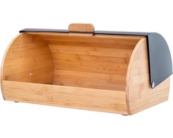 Famanu – Roldeksel broodtrommel broodtrommels voor keuken grote voorklep verleng de versheidstijd en behoud het aroma van vers brood broodtrommel van staal en bamboe zwarte | Luxe opberger, modern design voor keuken en dagelijks gebruik