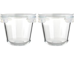 Famanu - Ronde glazen container met deksel, 710 ml, 2 kommen, bpa-vrij, lekvrij, stapelbaar en magnetronbestendig