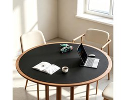 Famanu - Ronde placemats van PU-leer en kurk, 91,4 cm groot, snijbare tafelkleed, ronde tafelloper, geschikt voor 30"-36" eettafel (zwart)