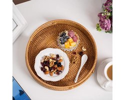 Famanu Rotan Dienblad 30cm Handgeweven Rieten Dienblad Rotan Dienblad Rustiek Decoratief Dienblad voor Ontbijt, Drankjes, Snack, Brood voor Salontafel Bar Diner Feestjes Keuken Organizer