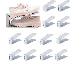 Famanu - Schoenorganizer Ruimtebesparend, antislip schoenenkast, schoenenrek 3 in hoogte verstelbaar, compatibel met alle soorten schoenen, schoenenstapelaar verstelbaar. (Pak 12 grijs)