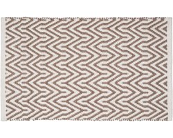 Famanu – Set van 1 stuk badmat van gerecycled materiaal antislip wasbaar 50 x 80 cm bruin wit