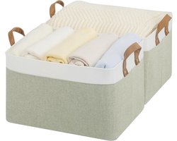 Famanu – Set van 2 grote opbergmanden voor linnenkast met handvatten lichtgroen wit
