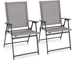 Famanu – Set van 2 klapstoelen voor de tuin, met hoge rugleuning en weerbestendige stof, belastbaar tot 150 kg, voor balkon en terras, grijs