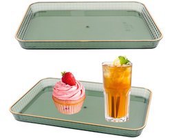 Famanu – Set van 2 rechthoekige keukendienbladen, herbruikbaar en stapelbaar, 31 x 21 cm, groen, vaatwasmachinebestendig
