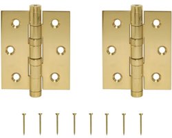 Famanu Set van 2 scharnieren en bevestigingsschroeven, scharnier voor kastdeuren, keuken, dressoir, nachtkastjes en commodes, eenvoudige en snelle montage, intrekbare ritssluiting, kleur glanzend messing
