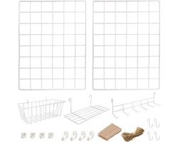 Famanu – Set van 2 wandrekken met accessoires - inclusief mand - rek en hangrek - compleet set - fotorek & memo board - studentenkamer - keuken
