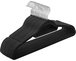 Famanu - Set van 20 fluwelen kledinghangers met inkepingen en antislipoppervlak – Zwart