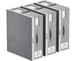 Famanu – Set van 3 lage beddengoed opbergtassen met 2 kijkvensters en label 38x33x12