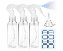 Famanu – Set van 3 spuitflessen van 100 ml, transparant en leeg, met etiketten en trechters voor vloeistoffen
