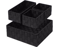 Famanu – Set van 4 geweven badkamer opbergmanden – Stoffen kubus organizers voor lade, kast en dressoir – Zwart