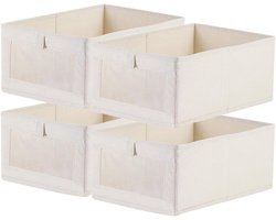 Famanu – Set van 4 katoenen linnen opbergdozen met transparant venster beige 41x28x17