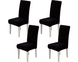 Famanu – Set van 4 stretch fluwelen stoelhoezen voor eetkamerstoelen - beschermende hoezen voor stoelen - schommelstoelen - decoratie - stoelhoes voor thuis - keuken - hotel - feest - zwart