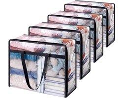 Famanu Set van 4 transparante opbergzakken 40L, PVC kledingopbergtas, opvouwbaar dekbedovertrek met handgrepen, opbergdoos voor verhuizen, kleding, dekens, speelgoed, boeken