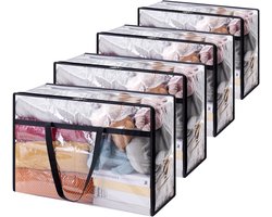 Famanu Set van 4 transparante opbergzakken 60L, PVC kledingopbergtas, opvouwbaar dekbedovertrek met handgrepen, opbergdoos voor verhuizen, kleding, dekens, speelgoed, boeken