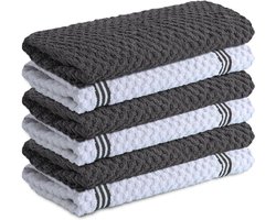 Famanu - Set van 6 grijze katoenen keukenhanddoeken 35x65 cm, absorberend en dik 425 g/m²