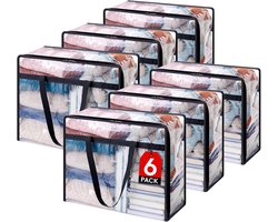 Famanu Set van 6 transparante opbergzakken 40L, PVC kledingopbergtas, opvouwbaar dekbedovertrek met handgrepen, opbergdoos voor verhuizen, kleding, dekens, speelgoed, boeken