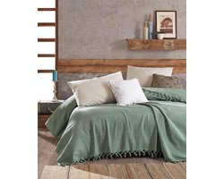 Famanu – sprei 220 x 240 cm - 100% katoen - Oeko - Tex - beddensprei - houten - omkeerbare deken - sofadeken in wafellook - extra groot (The Urban Loft) (Emerald)