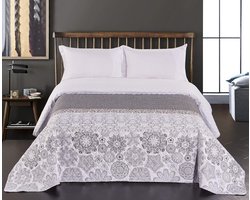 Famanu – Sprei 220 x 240 cm staalzilver wit antraciet bedsprei tweezijdig wit staal zilver stiksel Alhambra