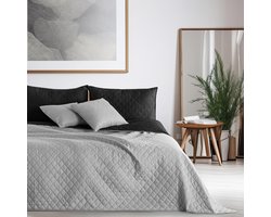 Famanu - Sprei 240 x 260 cm zwart staal zilver antraciet grijs sprei tweezijdig stiksel black silver Axel