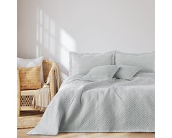 Famanu - Sprei 240x260 cm zilver, dubbelzijdig ultrasoon stiksel polyester design