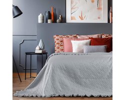 Famanu - Sprei met ruches 240x260 cm zilver, elegante stikselafwerking