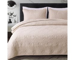 Famanu – Sprei van 240 x 260 cm - rood - groen - kerstsprei - rood patchwork - dubbelzijdige woondeken - sneeuwvlok - kerstdeken voor slaapkamer - gewatteerde deken met 2 kussenslopen van 50 x 75 cm