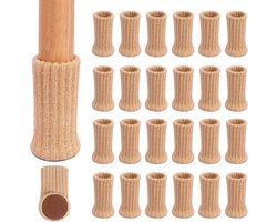 Famanu – Stoelpoot sokken set van 24 stuks - hoge elastische vloerbeschermers met antislip werking - gebreide meubelpads voor stoelen en tafels - vloerbescherming tegen krassen en schuiven - geschikt voor poten met diameter 2,5 tot 5 cm - kaki