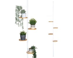 Famanu – Telescopisch bloemenrek met 4 planken en klimhulp, veelzijdig inzetbaar in de woonkamer, badkamer of keuken, variabele hoogte van 140 tot 290 cm, wit