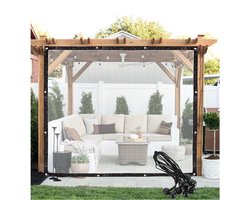 Famanu – Terrasoverkapping zijwanden met oogjes, transparant zeildoek voor buiten, aanpasbaar voor tuinen, garages en veranda's, afmetingen 1,2 x 2 m, ideaal voor het creëren van beschutting tegen de elementen in uw buitenruimte