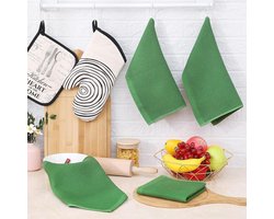 Famanu - Theedoeken, 100% katoen, 30 x 30 cm, zachte theedoeken, keukendoeken, absorberende keukendoeken, dikke premium theedoek, vaatdoeken, poetsdoeken, grasgroen, 6 stuks