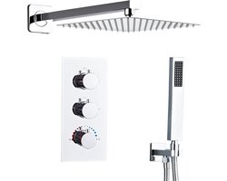 Famanu – Thermostatische inbouwdoucheset van chroom, met 30 x 30 cm hoofddouche en handdouche, eenvoudig te installeren