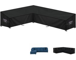 Famanu Tuinmeubelhoes L-Vorm Afdekhoes voor Tuinmeubelen Waterdichte Rotan Hoekbankhoes Buiten Tuinbankhoes Lounge Afdekking Beschermhoes voor Hoekbank met Ventilatieopeningen, 180x260x90x80/60cm