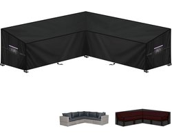 Famanu Tuinmeubelhoes L-Vorm Afdekhoes voor Tuinmeubelen Waterdichte Rotan Hoekbankhoes Buiten Tuinbankhoes Lounge Afdekking Beschermhoes voor Hoekbank met Ventilatieopeningen, 235x235x100x90/65cm