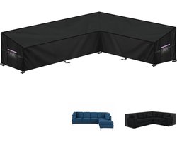 Famanu Tuinmeubelhoes L-Vorm Afdekhoes voor Tuinmeubelen Waterdichte Rotan Hoekbankhoes Buiten Tuinbankhoes Lounge Afdekking Beschermhoes voor Hoekbank met Ventilatieopeningen, 260x180x90x80/60cm