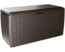 Famanu – Tuinopslagbox van kunststof met 290 liter inhoud, buiten kist in rotan stijl met deksel en wielen, afmetingen 114 x 47 x 60 cm, ideaal voor tuinaccessoires