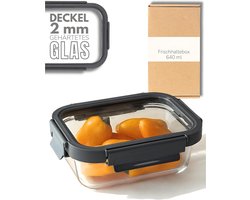Famanu - Vershouddozen met deksel, luchtdicht, 640 ml, glazen container met kunststof frame, ideaal voor koelkast of ovenschaal