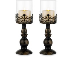 Famanu – Vintage Distressed Zwarte Stormkaarsenhouders Set van 2