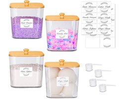 Famanu – Waspads opbergbox set van 4 met deksel, etiketten en scheppen voor wasmiddel en wasparfum